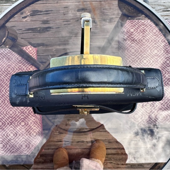 MCM Black Monogram Gold Hardware Box Kelly Top Handle Satchel Bag - Picture 9 of 15